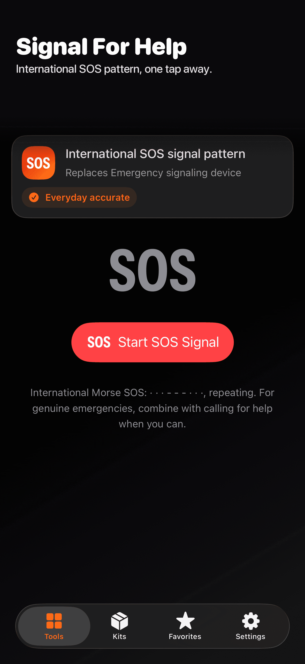 SOS Beacon tool screen