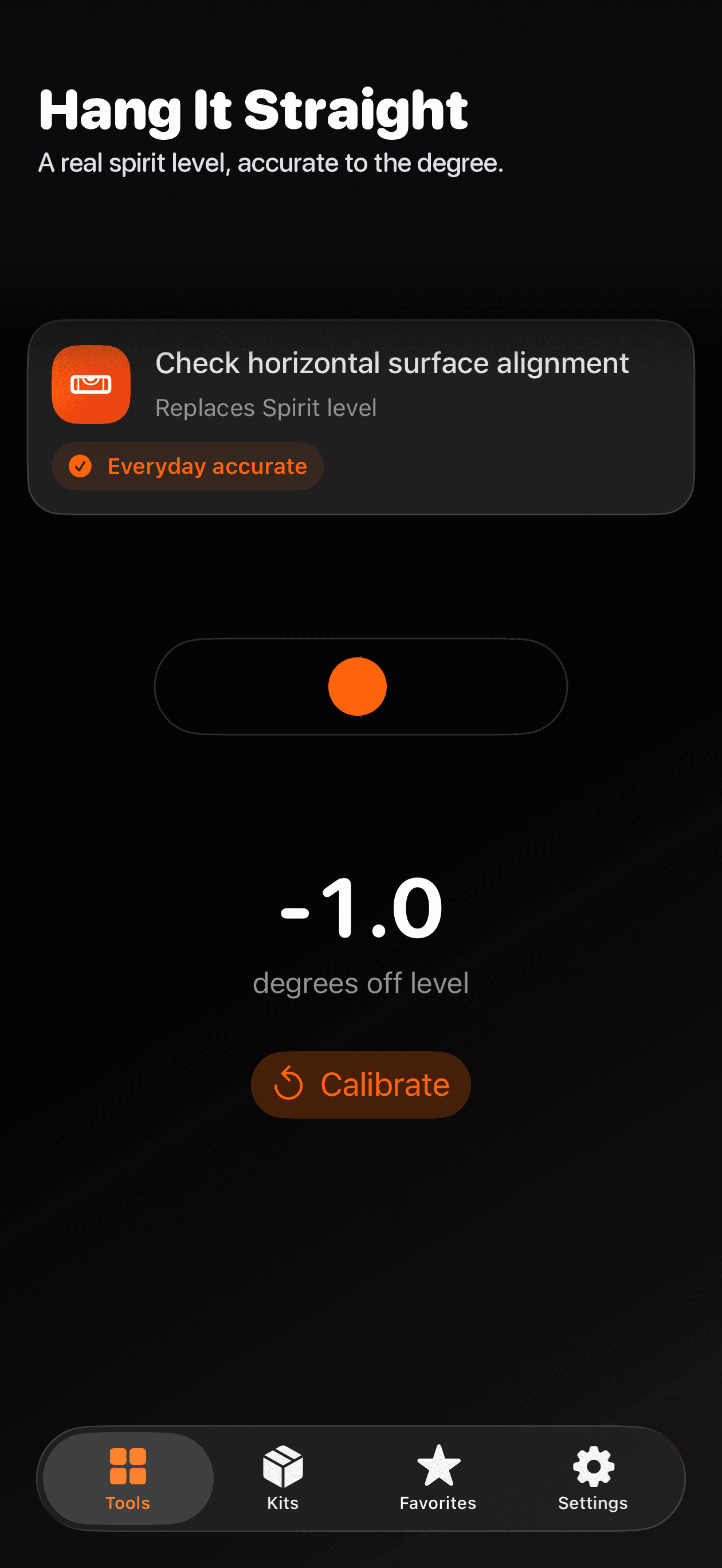 Bubble Level tool screen