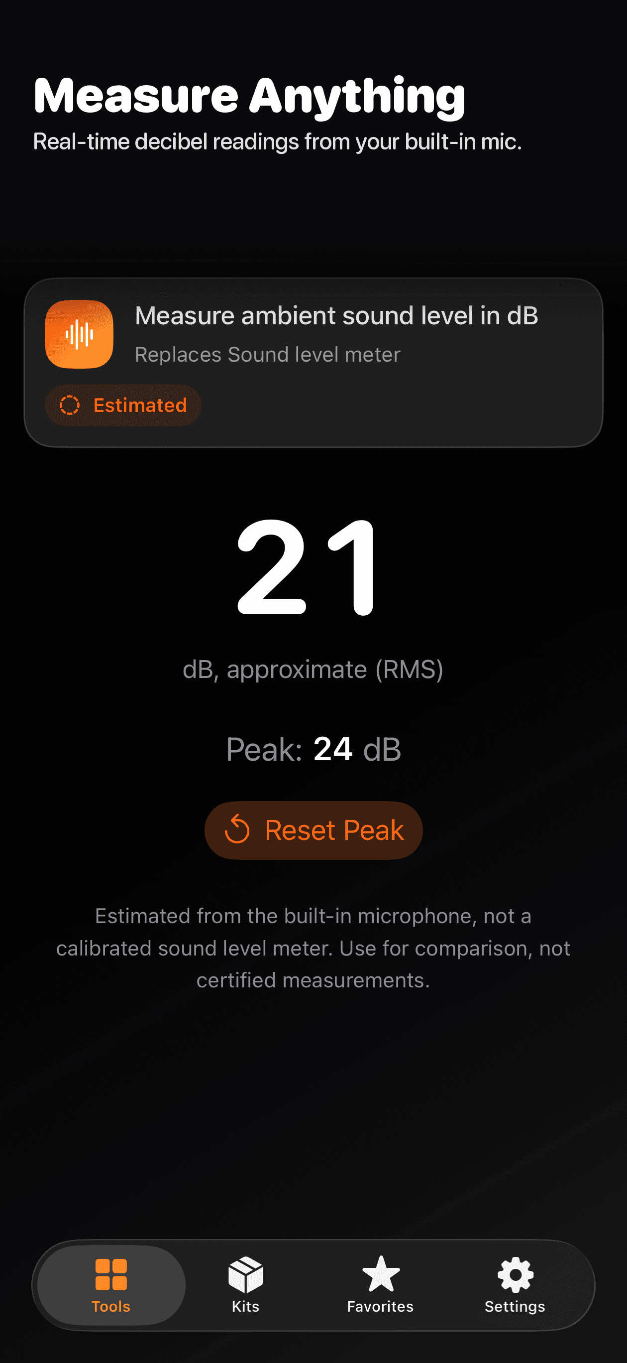 Sound Meter tool screen