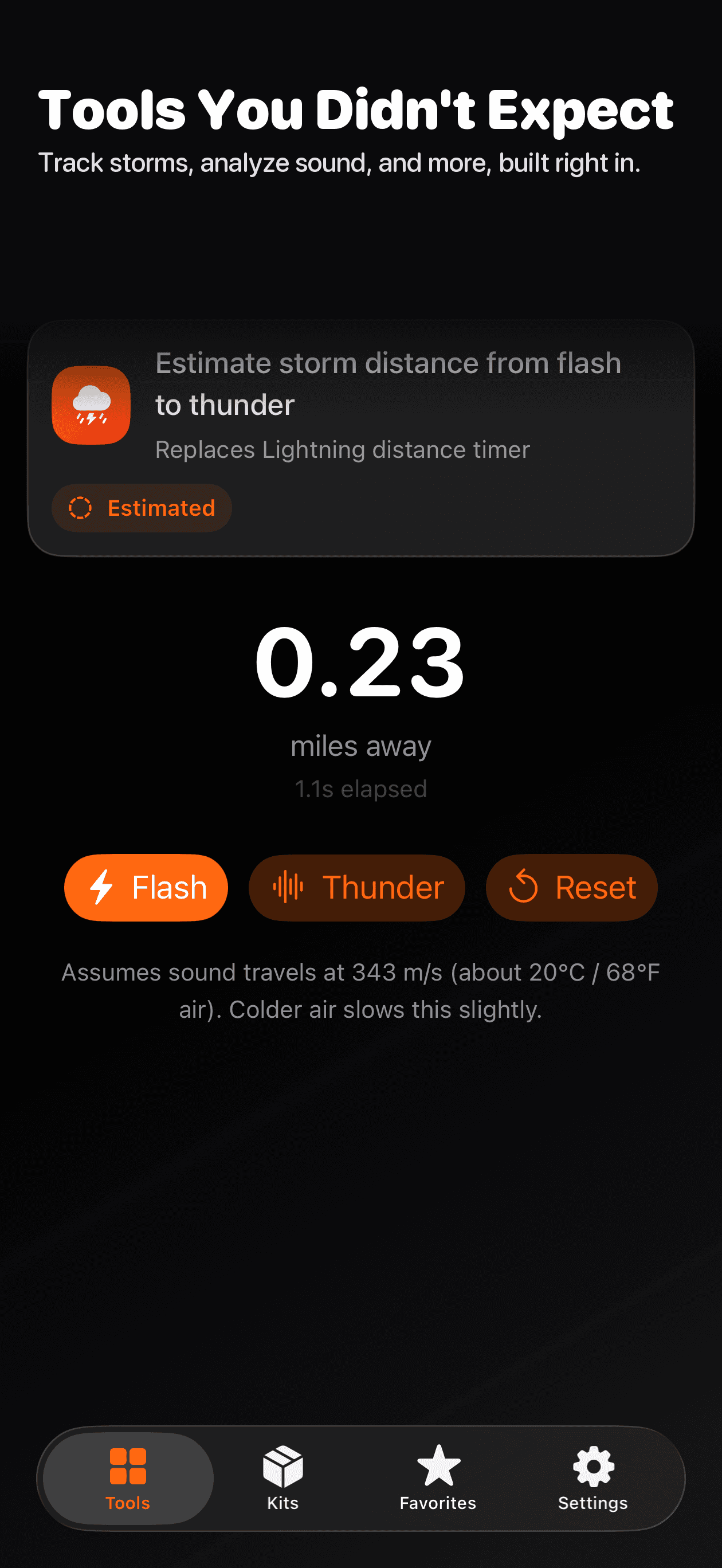 Storm Distance tool screen